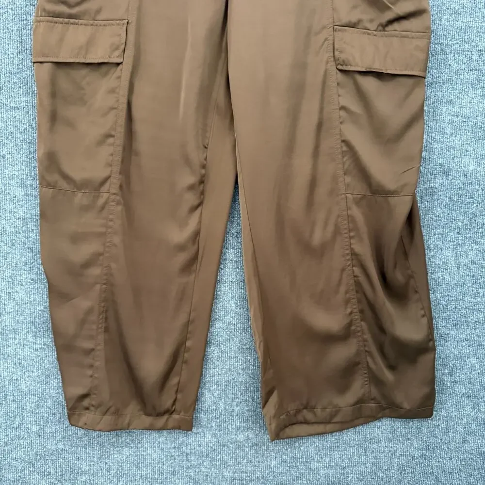 Sofia Vergara Womens Satin Cargo Wide Leg Pants Sz 20 XXL Brown Dressy High Rise